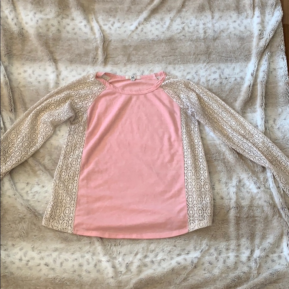 Light pink blouse with lace trim